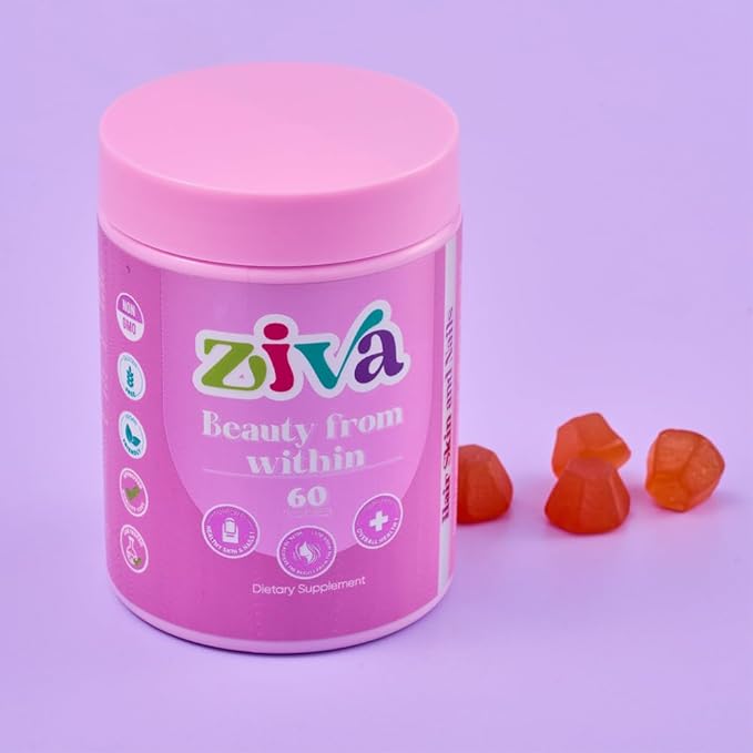 ZIVA Beauty from Within Gummies – Skin & Nail Support Supplement for Women – Daily Gummy Vitamins for Natural Beauty – 60 Servings