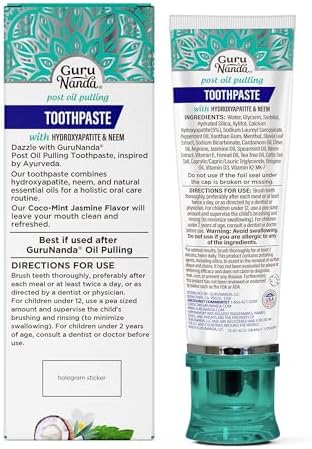 GuruNanda Hydroxyapatite Toothpaste, SLS & Fluoride Free (4 Pack), Whitening Toothpaste - Freshens Breath, Fights Plaque - with 2 Toothbrushes, 2 Tongue Scrapers & 2 Tube Squeezers