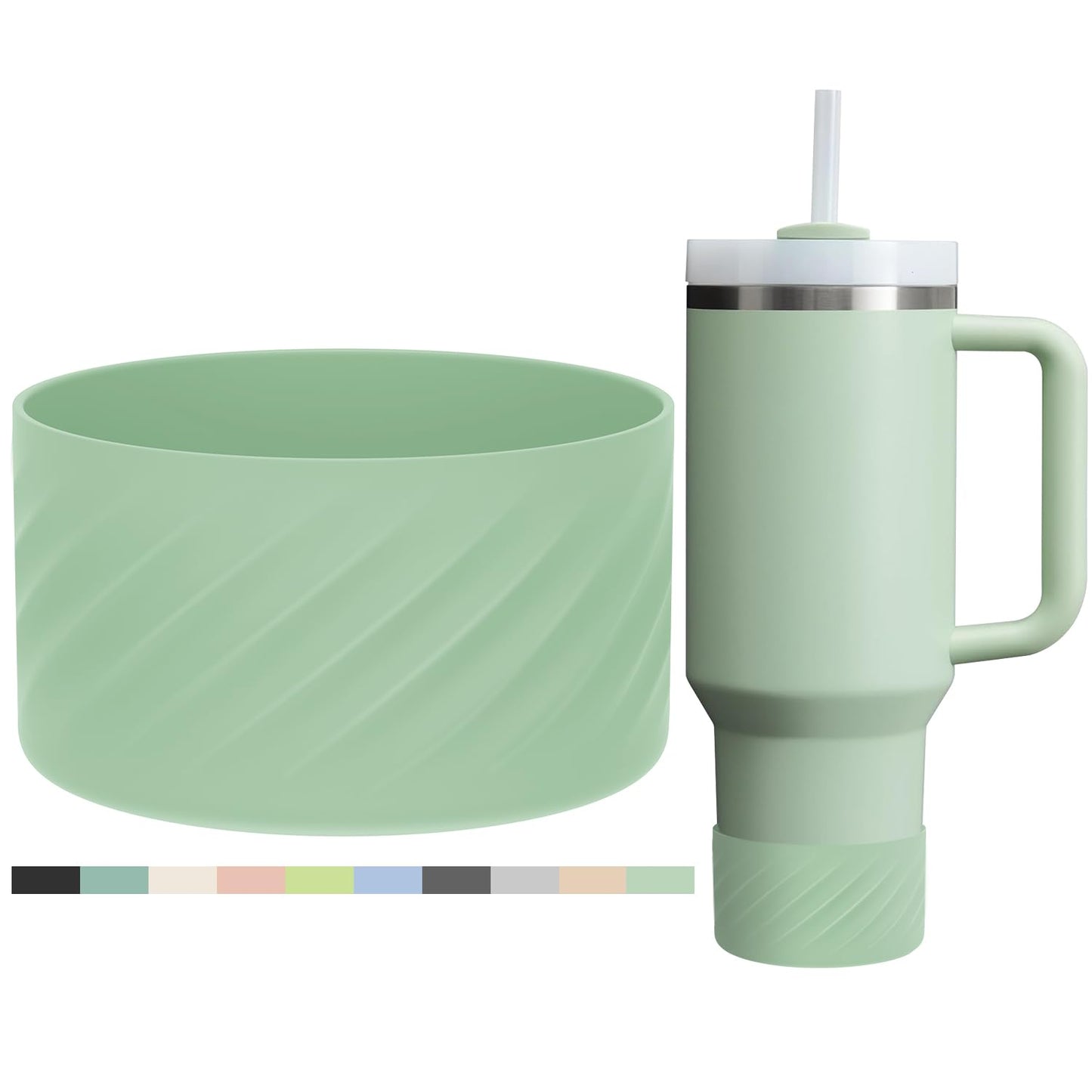 Affute Protective Silicone Boot for Stanley Quencher H2.0 40 oz & IceFlow Flip 20 oz 30 oz and hydroflask 12-24 oz, Anti-Slip Bottle Bottom Sleeve Cover (Matcha Cream)