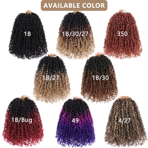 COOKOO 8 Inch 30 Strands/PCS Pre-looped Yanky Twists Crochet Braids 8 Packs Ombre Brown Spring Twists Hair Senegalese Twist Crochet Hair with Curls Synthetic Marlybob Crochet Hair Extensions 1B/30#