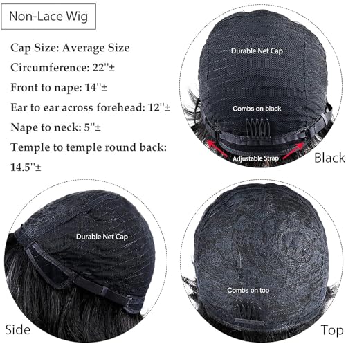 PangDongLai 10A Pixie Cut Wigs for Black Women Model Length Chic Elegent Short Layered Pixie Haircut Wigs With Bangs Brazilian Virgin Human Hair Natural Black 1b Color