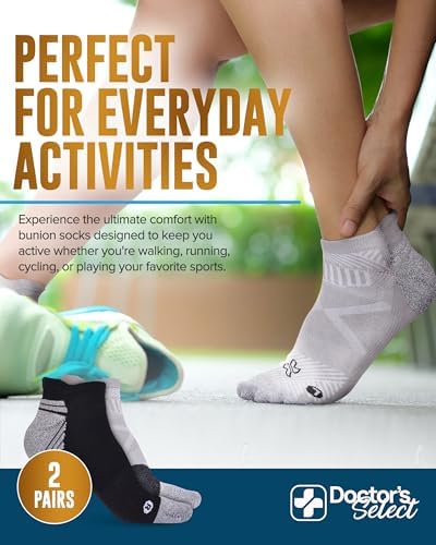 Doctor's Select 2 Pairs Bunion Socks for Women and Men - Copper & Bamboo Viscose infused Bunion Relief Socks | Toe Separator