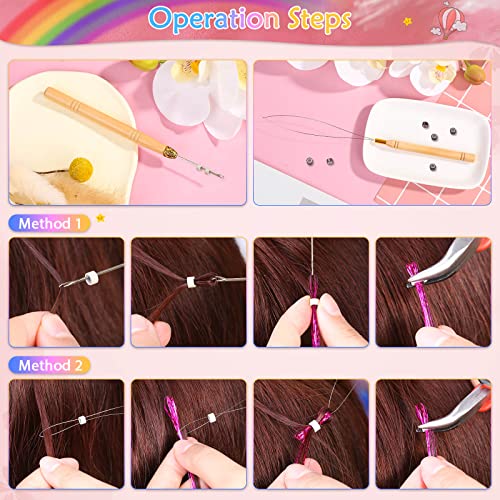 Mckanti 16 Colors Hair Tinsel Kit with Tool, 47 inch 3200 Strands Tinsel Hair Extensions for Women Girls, Fairy Hair Tinsel Glitter Sparkling Shiny Colorful Synthetic Hair for Party Daily Life Fashion