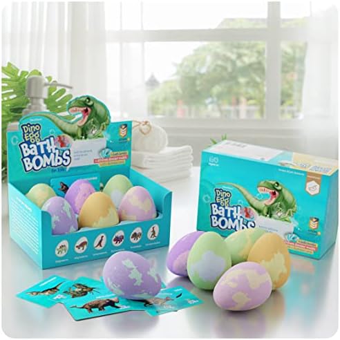 Dan&Darci Dino Egg Bath Bombs for Kids - Kid Baths Bomb with Surprise Inside - Dinosaur Toys Gift for Boys and Girls Ages 6 7 8 Years Old Gifts - Fun Educational Toy Fizzy - Basket Stuffers