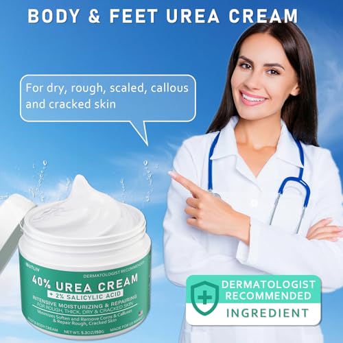 Urea Cream 40 Percent For Feet Maximum Strength - plus Salicylic Acid 2% Foot Cream For Dry Cracked Heels Feet Knees - Dead Skin Cuticle Callus Remover Toenail Softener