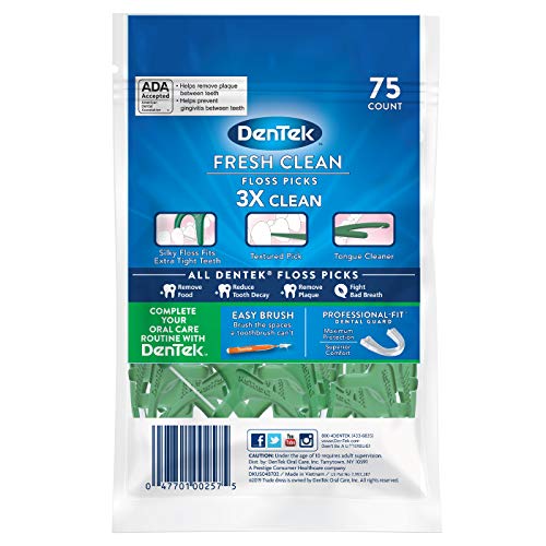DenTek Fresh Clean Floss Picks, for Extra Tight Teeth, 75 Count (Pack of 5)