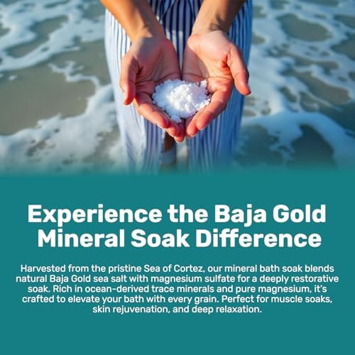 Baja Gold Ocean Mineral Soak- Organic Epsom Salt Bath Soak for Relaxation & Skin - Magnesium Flakes Bath Soak for Sleep & Muscles - Unscented, 2 Lb Resealable Bag