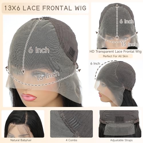 Real Human Hair wig 13x6 Lace Front Wigs Human Hair Pre Plucked 28 Inch Straight Human Hair Wig with Baby Hair 200% Density HD Lace Front Wigs Frontal Glueless Wigs for Women