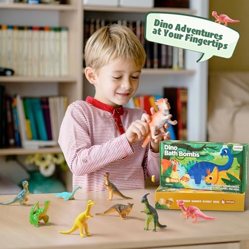Dinosaur Bath Bombs for Kids with Surprise Inside, 20 Pack Natural Dino Egg Bath Bombs with Exclusive Carnivorous & Herbivorous Dinosaur Toys, Birthday Party Favors for Boys, Girls
