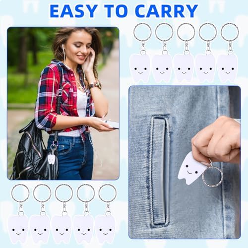 48 Pcs Mini Dental Floss Keychain Bulk Tooth Shaped Portable Teeth Floss Cleaning for Homeless Party Favors Travel Donated Gifts Teeth Cleaning Oral Care Mint Flavor 15 M /16. 4 Yard