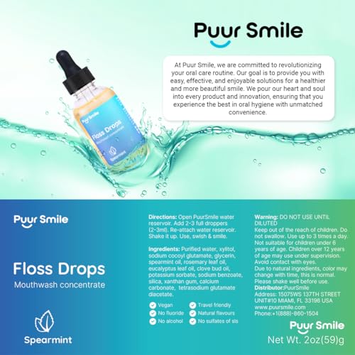 Concentrated Floss Drop Serum – 2oz Concentrated Mouth Wash to Use in Water Flosser | Natural Essentials Promotes Good Breath | Organic Spearmint Drop Supports Good Oral Health