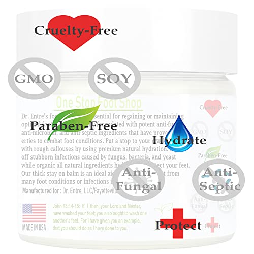 Dr. Entre's Foot Balm: Tea Tree Oil & Shea Butter Based - Organic Treatment Cream for Athletes Foot, Dry Feet, Cracked Heels, Itching, and Odor - Foot Care E-Book Included