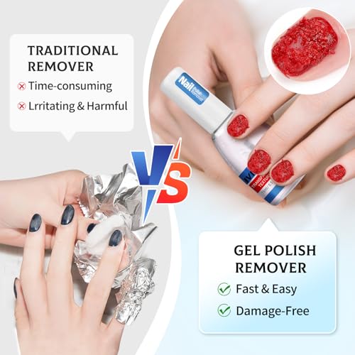 Gel Nail Polish Remover, Quickly Gel Remover with Latex Tape Peel Off Liquid and Manicure Tools, Easy Gel Polish Remover in 2-5 minutes, No Damage to Nails