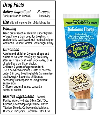 Tanner's Tasty Paste Vanilla Bling - Anticavity Fluoride Children’s Toothpaste/Great Tasting, Safe, and Effective Vanilla Flavored Toothpaste for Kids (3-Pack)