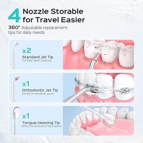 COSLUS Mini Water Flosser for Travel: Portable Compact Design, Cordless Oral Irrigator with 4 Modes, Removable Tank, IPX7 Waterproof for Braces, Orthodontic, Sensitive Teeth On-The-Go Use, Black, T40