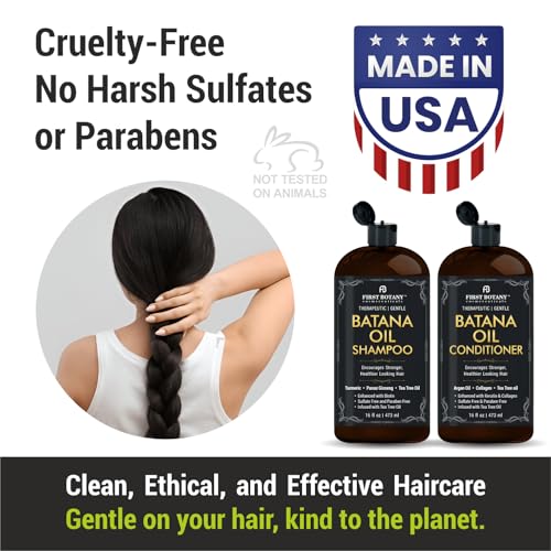 Batana Oil Shampoo and Conditioner - Fights Hair Loss, Promotes Hair Growth, Fights Dandruff, Lice & Itchy Scalp - for Men and Women Sulfate Free - 16 fl oz x 2