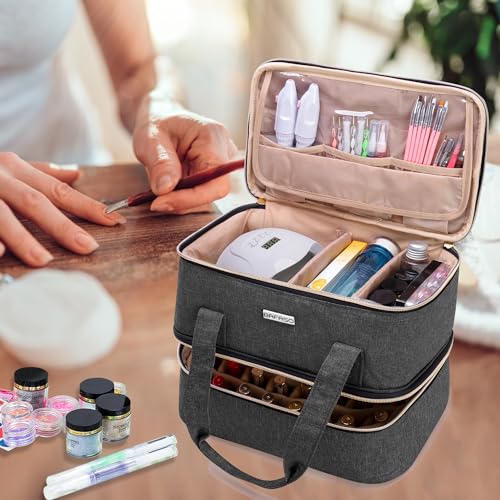 BAFASO Nail Polish Organizer Holds 40 Bottles (15ml - 0.5 fl.oz) and a Nail Lamp, Nail Polish Carrying Case with Manicure Tools Storage Sections (Bag Only), Black