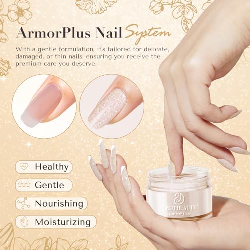 AZUREBEAUTY Nude Nail Dip Powder Colors 28g/1oz Dipping Powder Glitter 2X Shining Glitter French Art Starter Manicure Beginner DIY Salon Home Gift Long Lasting Dip Nail Powder