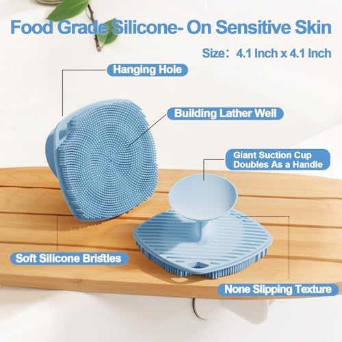 Silicone Body Scrubber, Gentle Texture Exfoliating Body Scrubber for Men and Women On Sensitive Skin, Soft Scrubber Produces Rich Form and Builds Up Lather, Getting a Deep Skin Clean (Blue)