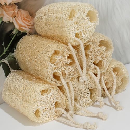 Natural Loofah Sponge, Organic Bath Loofah Pack, Lufas Exfoliating Body Scrubber, Loofas Sponges Shower Loofah for Women and Men, Skin SPA Ecotools- 6 Pack
