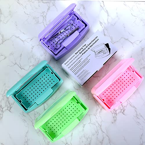 Plastic Sterilizing Tray-Barbicide Sterilization Tray,Clean Sterilizer Box Storage Organizer for Nail,Tweezers,Hair Salon,Spa & Cutter Manicure Equipment-Clear Lid Pink