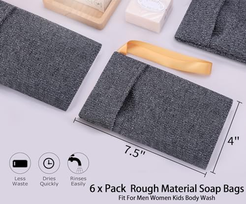 6-Pack Soap Pocket Exfoliating Soap Saver Pouch, Body Scrubber Rough Sponge Exfoliator for Bath or Shower, Gray Mesh Bar Soap Foam Lather Pouch