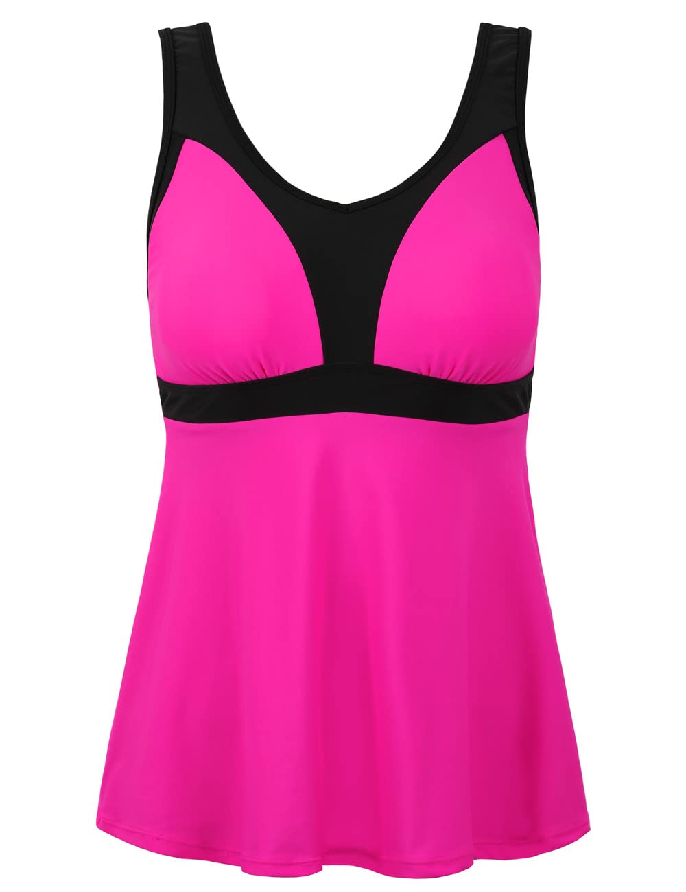 Firpearl Swimsuit Tops for Women Tankini Hot Pink Bathing Suit Top Slimming Tummy Control Swimwear US6