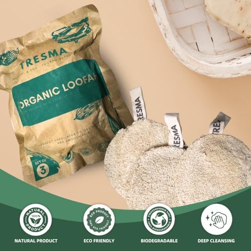 Natural Loofah Body Sponge, Plant-Based Exfoliating Scrubber for Men & Women, Round Shaped Organic Loofahs for Deep Cleansing & Skin Smoothing (3 Pack)