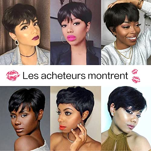 Pixie Cut Wig Human Hair Short Pixie Cut Wigs for Black Women Human Hair Glueless pixie Layered None Lace Front Wig with Bangs Natural Straight Full Machine Made 1B Color