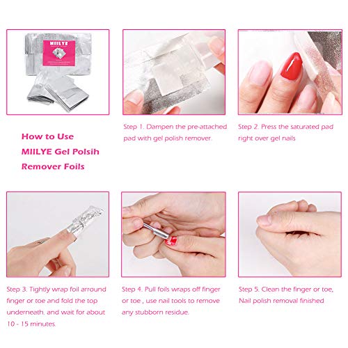 MIILYE Nail Polish Remover Foil Wraps for Acrylic/Dip Powder/UV/Gel/Polish Varnish Soak-off Removal, with Pre-attached Lint Free Pad (300x Nail Gel Polish Remover Wraps)