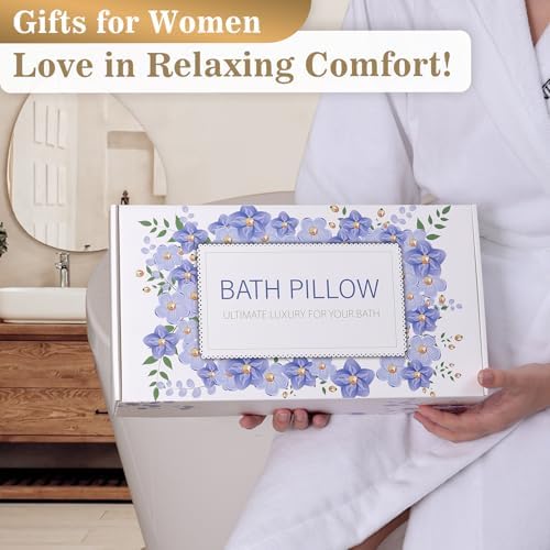 Bath Pillow Luxury Bathtub Pillow, Extra Soft & Comfortable Bath Pillows for Tub Head Neck and Back Support, with 4D Air Mesh Cushions & Non-Slip Suction Cups - Bath Accessories Spa Gifts for Women