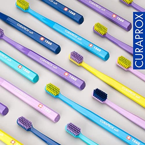 Curaprox CS 1560 Soft Toothbrush with Ultra-Fine Filaments & Compact, Slightly Angled Toothbrush Head for Improved Tooth & Gum Health, 3 Pack