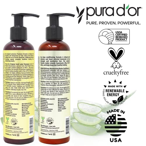 PURA D'OR Anti-Thinning Biotin Shampoo and Conditioner Natural Earthy Scent, CLINICALLY TESTED Effective Results, Herbal Blend Thickening Products For Women & Men, Original Gold Label Set, 8oz x2