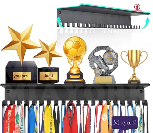 Medal Holder Display Hanger Trophy Shelf - Sturdy Wall Mount Medals Trophys Easy to Install-Black Color -race sports medal holder display hanger for gymnastic,soccer,runner,wrest,football,basketball