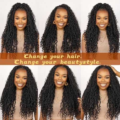 Goddess Locs Crochet Hair 10 Inch 7 Packs Faux Locs Crochet Hair for Women Pre Looped Crochet Hair with Curly Ends River Locs Crochet Hair Extensions (1B#)