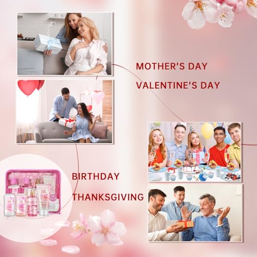 Bath and Body Gift Set for Women & Girls, Japanese Cherry Blossom, 4PCS Set for-Shower Gel, Body Lotion, Body Mist, Exfoliating Scrub, Body Care Travel Set for Birthday Mother's Day Gifts