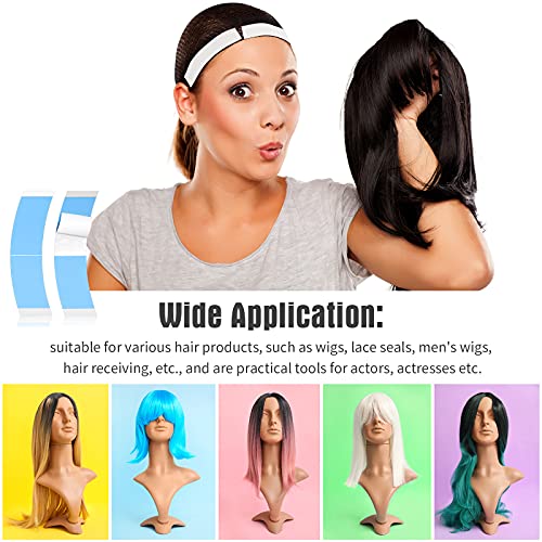 Maitys 120 Pieces Lace Front Wig Tape Double Sided Adhesive Waterproof C-Shaped for Long Short No Hair Wigs Toupees Pieces and Extension(Blue)
