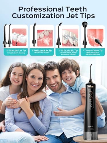 COSLUS Portable Water Flosser for Teeth: 10 Pressure Settings Professional Water Dental Pick for Orthodontic, Braces & Sensitive Gums - Cordless for Travel Use, for Adults Teens, BPA-Free, W40(WFP14)