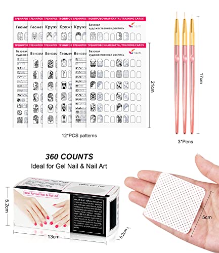 Nail Art Book Design Practice With 3pc Rose Gold Nail Liner Pen 360pcs Nail Wipes Lines Drawing Painting Template Learning Book Manicure Tools For Beginner (white)