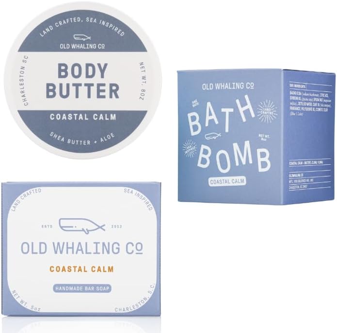 Old Whaling Co Coastal Calm Bath Set – Set of 3 bath products - beachy fragrance - bath bomb, body butter, bar soap