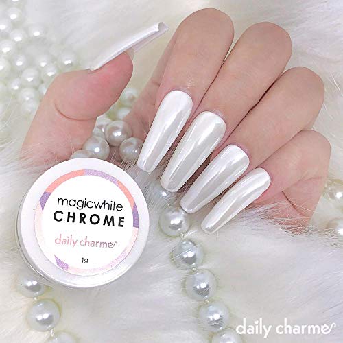 Daily Charme Magic White Nail Chrome Powder (White) 1g, Pearlescent Nail Chrome Powder, Glazed Donut, Nail Art Decoration, Home DIY/Nail Salon Manicure