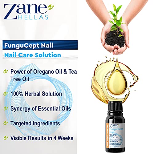 Zane Hellas FunguCept Nail Solution. Nail Solution for Discolored, Thickened, Crumbled Nails. Visible Results in 4 Weeks 0.33 oz -10ml