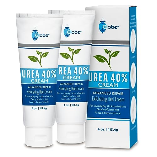 Globe (2 Pack Urea Cream 40% - (4 oz) Intensive Hydration for Dry and Cracked Heels, Feet, Hands, Elbows and Knees - Callus Remover for Women - Helps Athletes Foot - Foot Odor - Total 8 oz