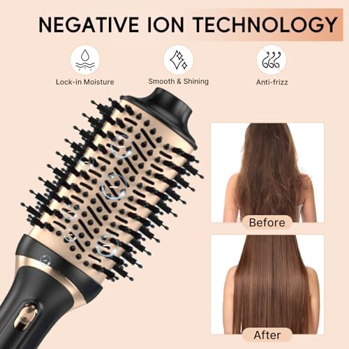 Hair Dryer Brush, Multifunctional Hot Air Brush with Adjustable Heat Settings for Different Hair Types, Negative Ion Technology & Quick Drying