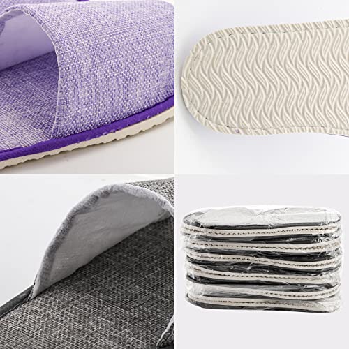 Frcctre 16 Pairs Disposable Slippers, Cotton Linen Open Toe Spa Slippers for Women and Men, Breathable Non-Slip Disposable Slippers for Travel Guests Hotel Home, Gray and Purple