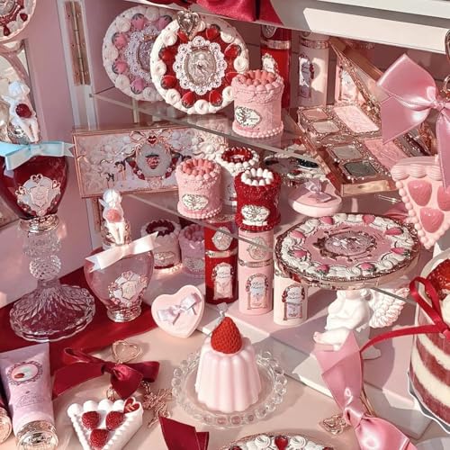 Flower Knows Strawberry Cupid 12 Pack Makeup Gift Box Set,Lip Cream×2+Liquid Blush×2+Makeup Palette×1+Hand Mirror×1+Solid Perfume×1+Hair Clip×1+Cushion Powder Puff×2+Eyeshadow Brush×1+Gift Box×1