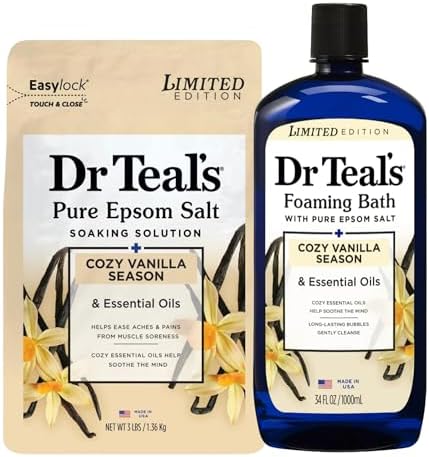 Dr Teal's Cozy Vanilla Season Comfort Pure Epsom Salt Soak and Cozy Vanilla Season Foaming Bath Duo Pack