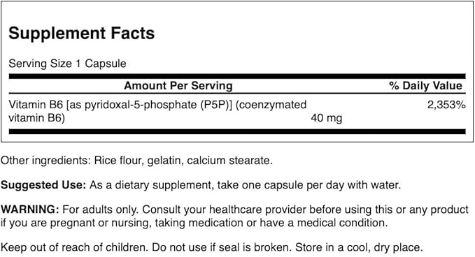 Swanson P-5-P (Pyridoxal-5-Phosphate) Coenzymated Vitamin B-6 40 Milligrams 60 Capsules