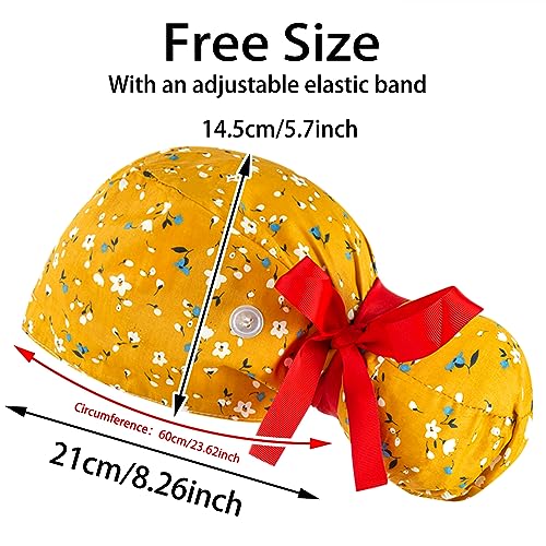 Scrub Caps Women Bouffant Scrub Hats Caps Nurses, Adjustable Working Cap Ponytail Pouch Tie Back Hats