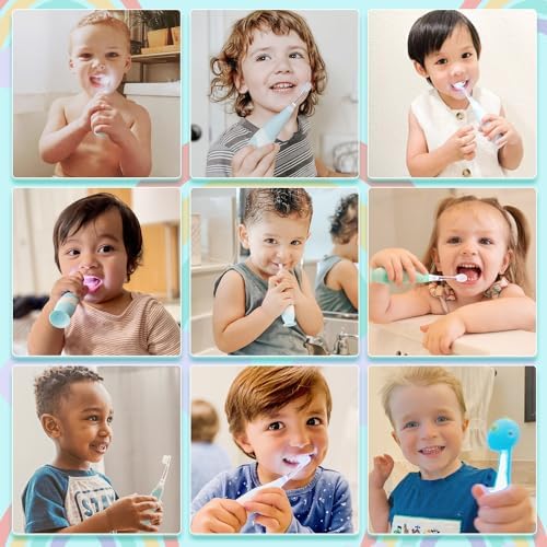 Papablic Toddler Sonic Electric Toothbrush Kids for Ages 1-3 Years, Baby Electric Toothbrush with Cute Dino Cover and Smart LED Timer, 4 Brush Heads (Debby)